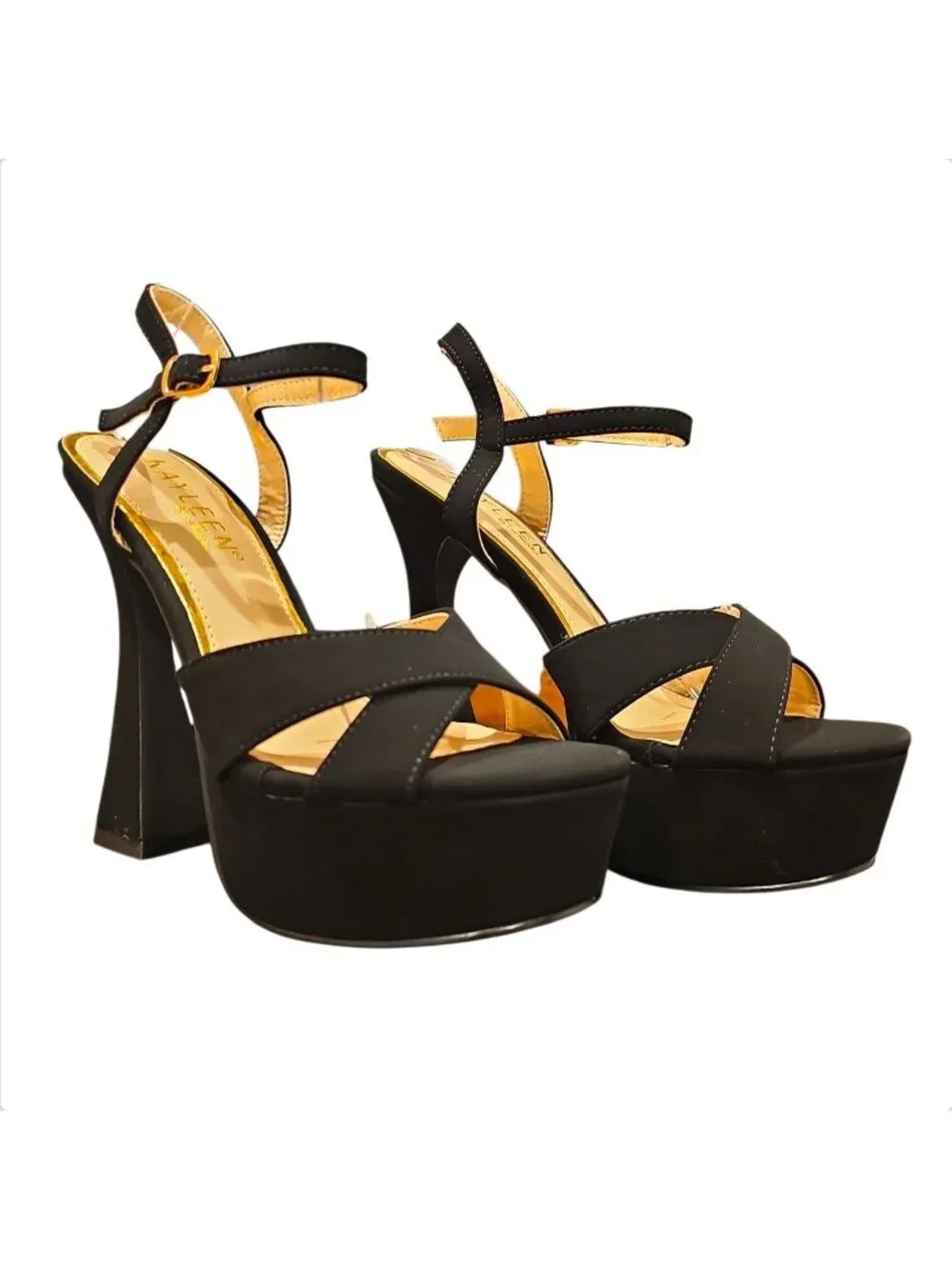 Black Platform High Heel Sandals With Ankle Strap